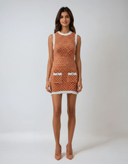 Textured Knit Mini Dress – Striped Round Neck Sleeveless Summer Style