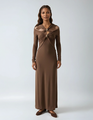 V-Neck Knitted Dress with Hollow Design