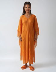 V-Neck Pleated Long Dress