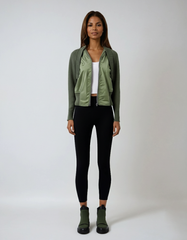 V-Neck Zipper Jacket: Spliced Green Streetwear