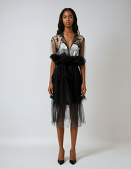 V-neck Mesh Spliced Summer Dress – Airy Cotton-poly Blend