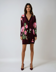 Vintage Rose Jacquard Wool-Blend Cardigan Dress