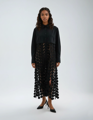 White Dot Hollow-Out Midi Shirt Dress