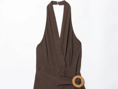 Brown Halter Backless Jumpsuit – Sleek Party & Club Style