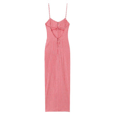 Halter Backless Plaid Midi Dress Effortless Party Chic