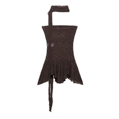 Scarf-Collar Hollow-Out Lace Top – Chic Backless Elegance