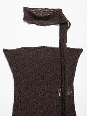 Scarf-Collar Hollow-Out Lace Top – Chic Backless Elegance